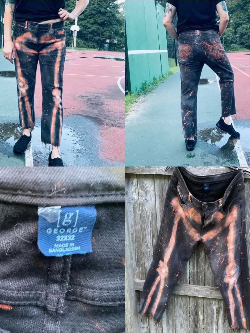 Men's Black Jeans with Orange Bleach Effect Accent Sz.32